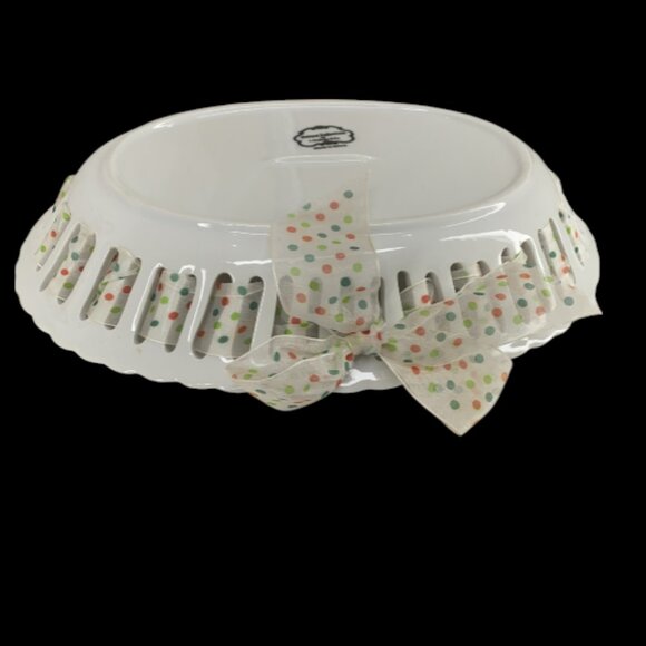 PARTY PLATE -- Ceramic, Bread/Candy/Cookies/Favors, Polka Dot Ribbon Wrapped - Picture 5 of 9